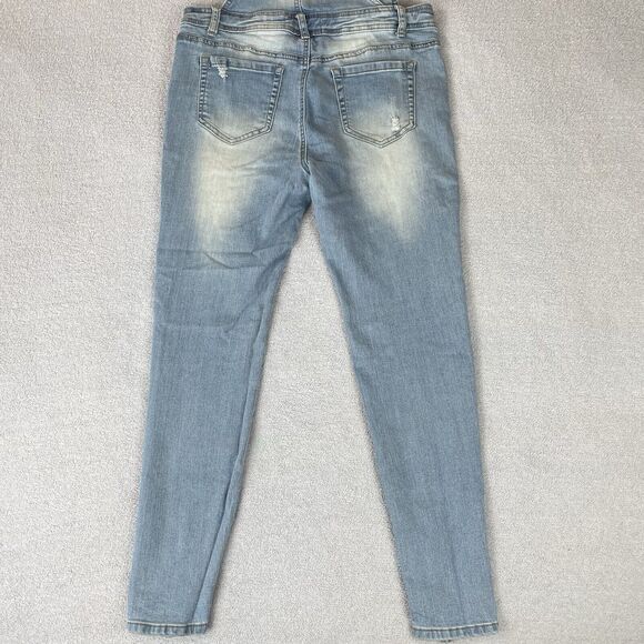 Encore Denim Overalls Juniors Size 8/9 Distressed Blue Stretch - Picture 5 of 16